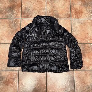 Eileen Fisher Puffer Coat Womens Medium Black Down Feather Snap Button